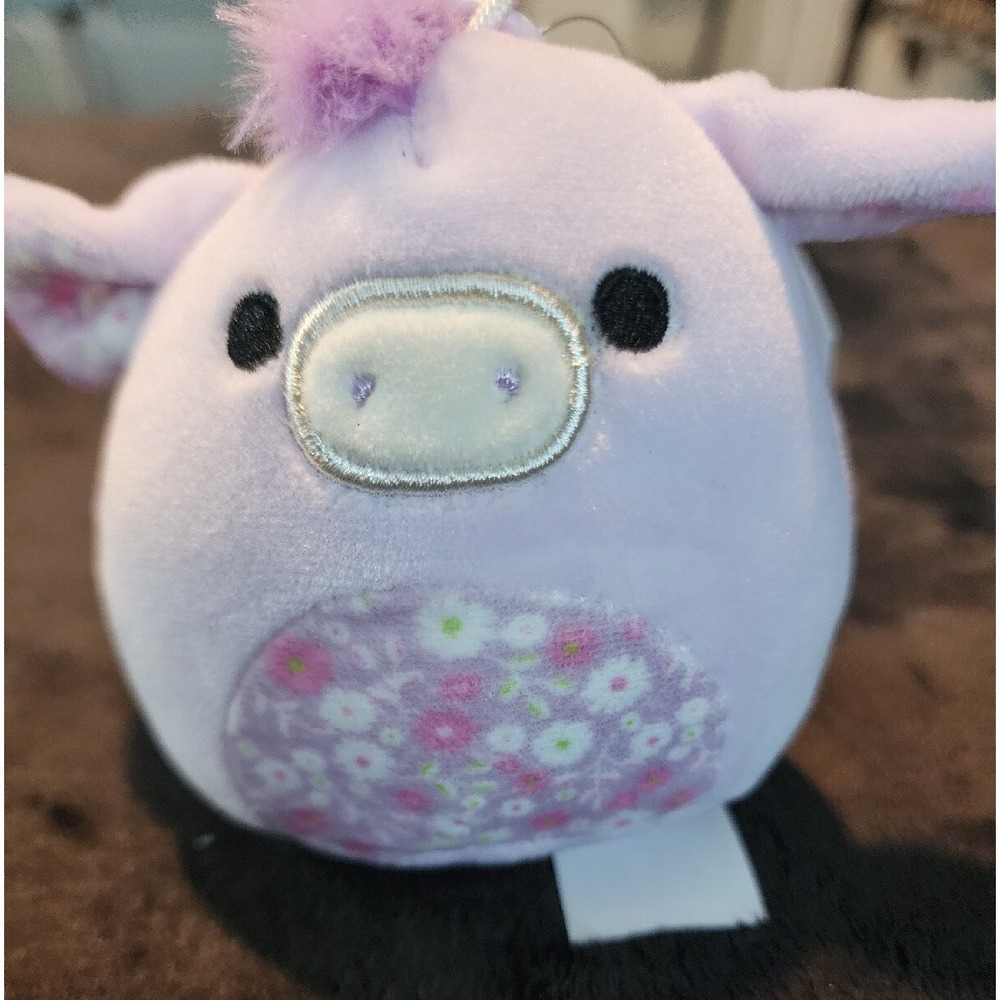 Squishmallow 3.5" Delzi Donkey Purple Flower Belly 2023 Easter Clip Plush BNWT